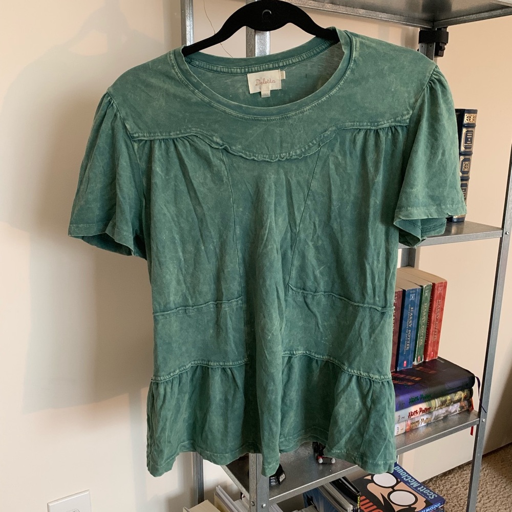 Anthropologie teal acid wash style shirt